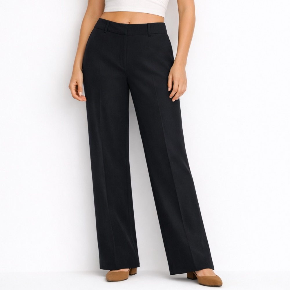 Wool TALBOTS Black Heritage Wide Leg Pant Office Professional Core Trouser 10